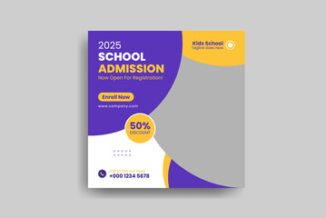 School admission social media post banner design. back to school social media post banner design set. Back to school admission promotion banner. school admission template