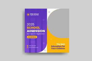 School admission social media post banner design. back to school social media post banner design set. Back to school admission promotion banner. school admission template