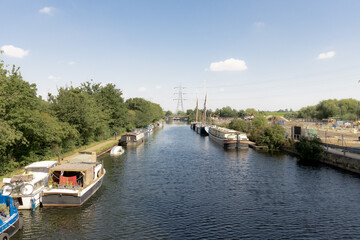 Narrow boats on a London canal in Summer