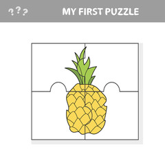 Jigsaw puzzle. Parts of Pineapple. Educational children game, printable worksheet, vector illustration for kids. My first puzzle
