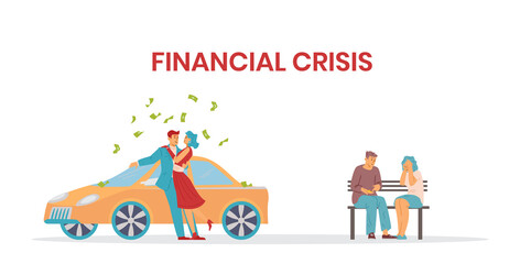 Financial crisis and widening social divide banner flat vector illustration.