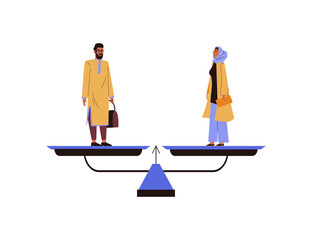 Gender equality of men and women in muslim society, vector illustration isolated.