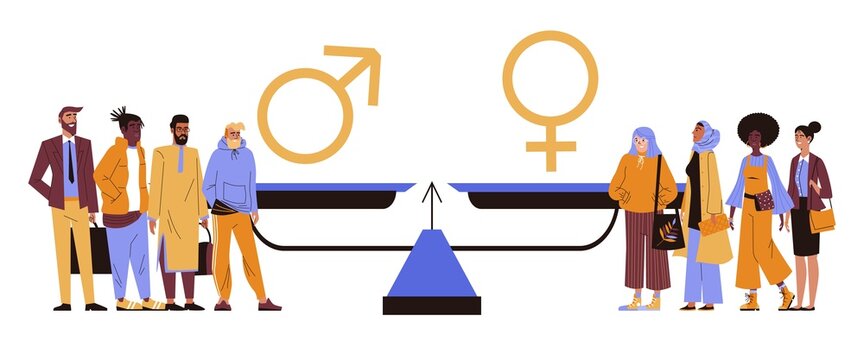 Gender equality and equal rights of men and women vector illustration isolated.