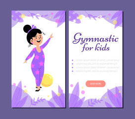 Gymnastic for kids onboarding screens kit, flat cartoon vector illustration.