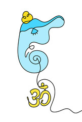 Silhouette of color Lord Ganesha as line drawing on the white background. Vector	
