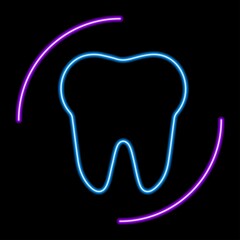 tooth neon sign, modern glowing banner design, colorful modern design trends. Vector illustration.