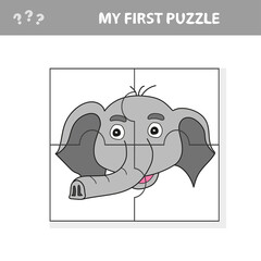 Easy educational paper game for kids. Simple kid application with funny elephant head. My first puzzle