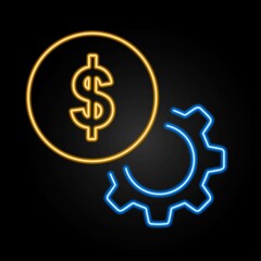 money mechanism neon sign, modern glowing banner design, colorful modern design trends. Vector illustration.