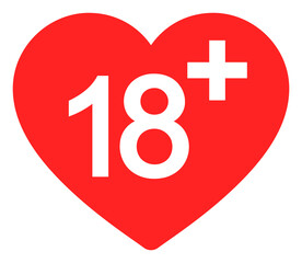18 plus love vector illustration on a white background. An isolated flat icon illustration of 18 plus love.