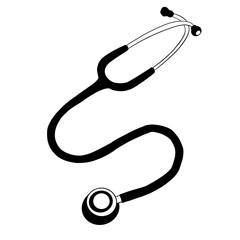 Vector drawn sketch of medical stethoscope, black lines doodle style
