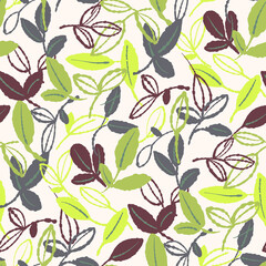 Abstract seamless pattern with green leaves