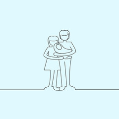 Family standing isolated on blue background. For web site, poster and placard. Creative modern concept, vector illustration