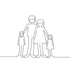 Family standing isolated on white background. For web site, poster and placard. Creative modern concept, vector illustration