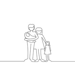 Obraz premium Family standing isolated on white background. For web site, poster and placard. Creative modern concept, vector illustration