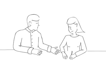 Business interview isolated on white background. For web site, marketing, presentation materials and advertising. Creative modern concept, vector illustration.