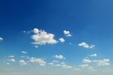 White cumulus clouds on the blue sky