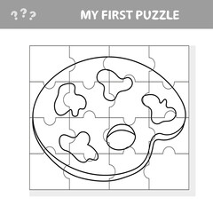 Jigsaw puzzle, education game for children, Art palette. My first puzzle and coloring page