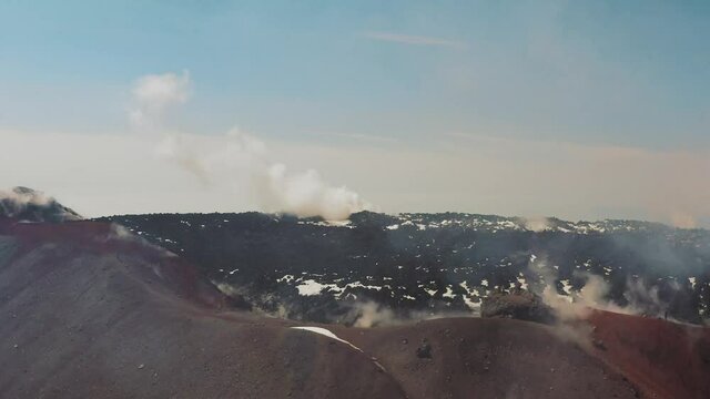 Avachinsky Volcano Crater with Smoke and Lava