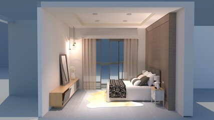 Modern living room interior design with white wall, 3d Render 3d illustration