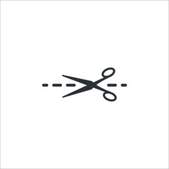 Vector sign of the Scissors cut line symbol is isolated on a white background. Scissors cut line icon color editable.