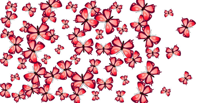 Fairy red butterflies isolated vector background. Summer vivid moths. Wild butterflies isolated baby illustration. Tender wings insects graphic design. Garden beings.