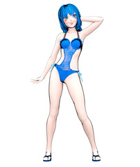 3D comics cosplay anime girl in swimsuit.