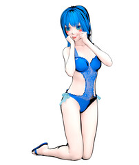 3D comics cosplay anime girl in swimsuit.