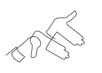 Continuous drawing of a man hands shows on white background. Pointery gesture. Vector illustration