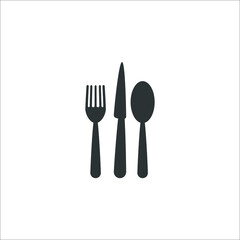Vector sign of the Spoon, fork and knife symbol is isolated on a white background. Spoon, fork and knife icon color editable.