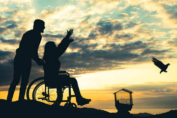 Fototapeta na wymiar feeling freedom for a disabled person