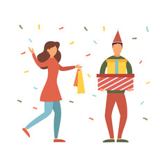 Christmas discounts. People are shopping. Vector illustration.