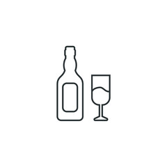 Vector sign of the Wine bottle with wine glass symbol is isolated on a white background. Wine bottle with wine glass icon color editable.