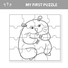 Puzzle Jigsaw Game For Kids - Animal Hamster - Worksheet Pieces Cartoon Vector. My first puzzle and coloring page