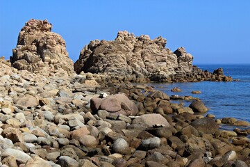 Italy, Sardinia Island: Foreshortening of Red Island ( Isola Rossa).