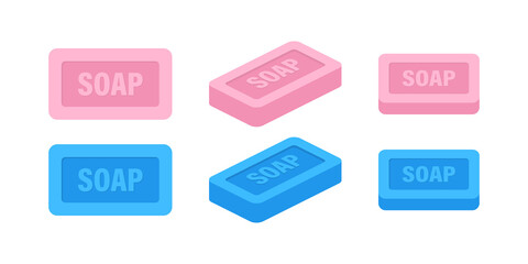 Pink and blue soap on colorful background. Vector illustration object. Top view. Foam water. Flat soap. Doodle, bubble. Vector stock illustration