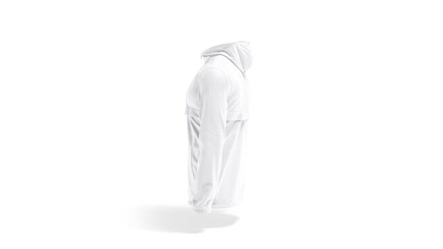 Blank white windbreaker mockup, looped rotation, 3d rendering. Empty turning sport half-zip windcheater mock up, isolated on white background. Clear male synthetic protection clothing template.