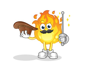 fire fencer character. cartoon mascot vector