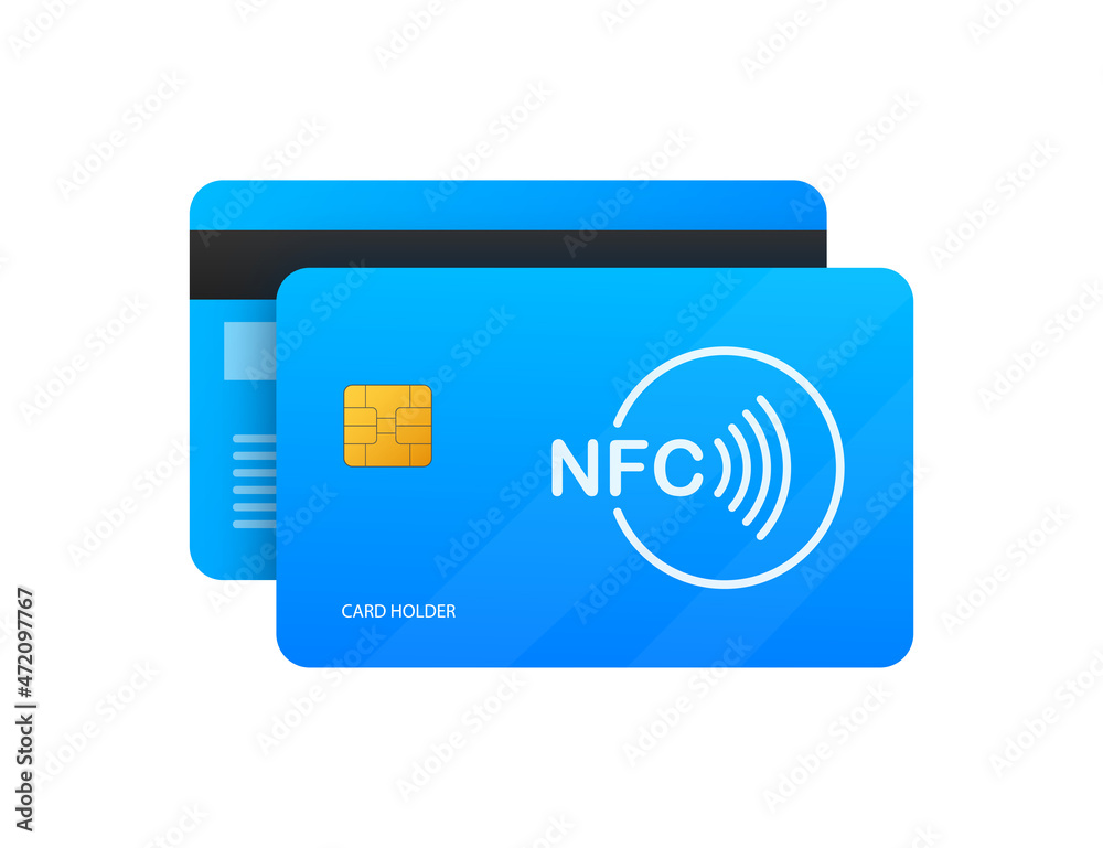 Sticker Contactless Payment Methods Mobile smart phone and wireless POS Terminal realistic style. Vector stock illustration.