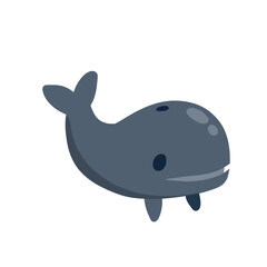 Cute funny whale. Marine animal. Funny blue sperm whale. Children drawing in Scandinavian style