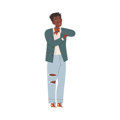 Man in Ripped Jeans and Jacket Waiting or Standing in Queue or in Line for Nightclub Vector Illustration
