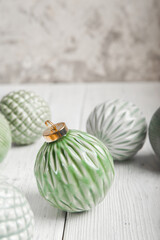 Christmas green balls from recycled glass. Scandinavian Botanical New Year...
