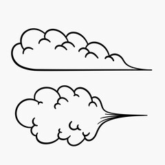 Comic clouds, cartoon vector clouds in line style isolated on light background.