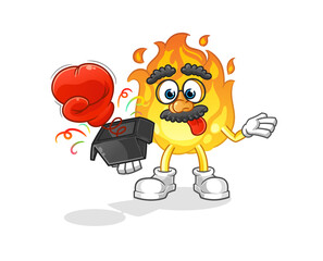 fire prank glove in the box. cartoon mascot
