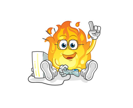 fire playing video games. cartoon character