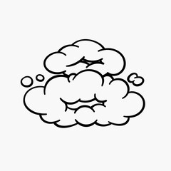 Comic clouds, cartoon vector clouds in line style isolated on light background.