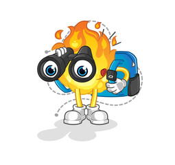 fire with binoculars character. cartoon mascot vector