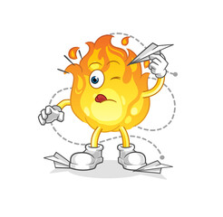 fire with paper plane character. cartoon mascot vector