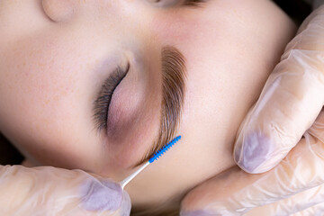 long-term styling of eyebrow hairs using micro combs, which the master directs the hairs