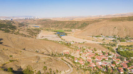 Fototapeta na wymiar Aerial view of village and nature lake in Ankara-TURKEY