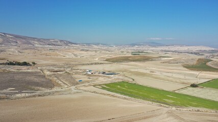 Aerial view of carrot field and nature.